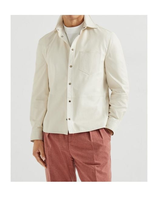 Brunello Cucinelli White Leather Shirt for men