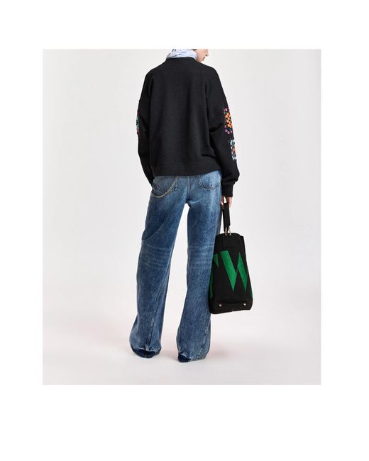 Essentiel Antwerp Black Sweatshirt With Geometric Floral Pattern