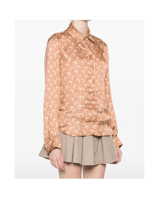 MARINE SERRE Pink Crescent Moon-Printed Buttoned Shirt