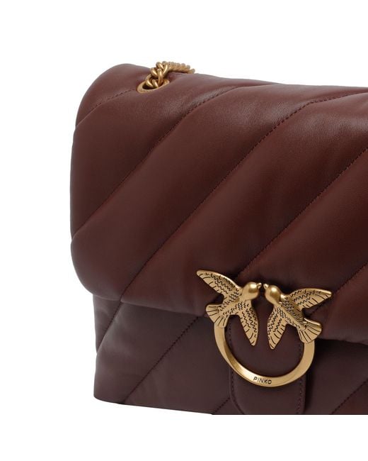 Pinko Brown Love Big Puff Chain-Linked Shoulder Bag