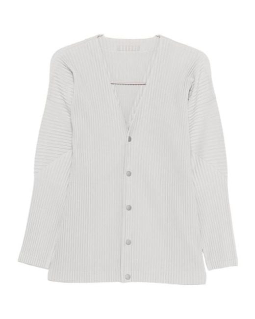 Homme Plissé Issey Miyake White Pleated Buttoned Knitwear for men