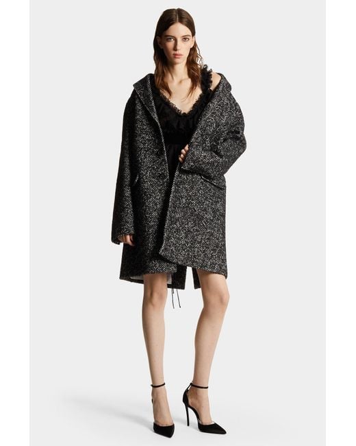 DSquared² Gray Single-Breasted Herringbone Coat