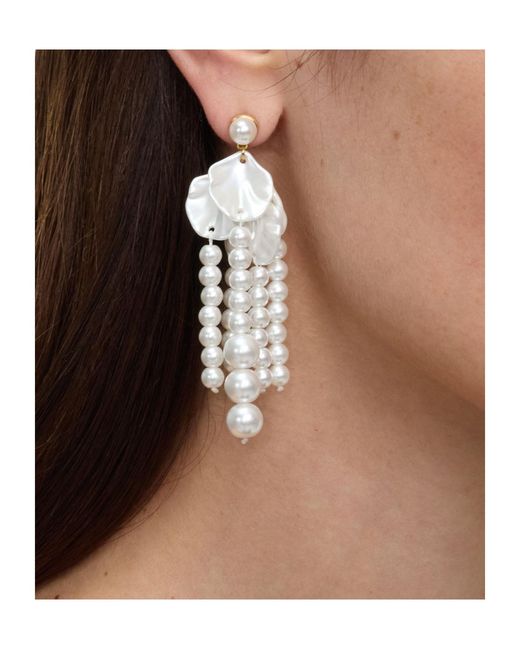 Self-Portrait White Pearl Petal Dangle Earrings