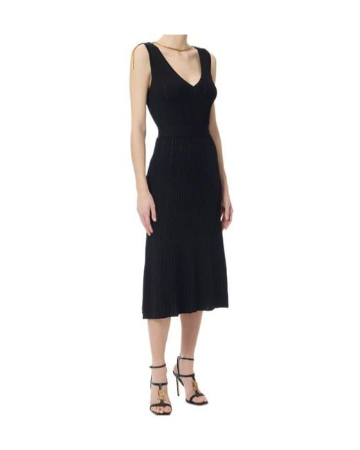 Elisabetta Franchi Black Embellished Openwork Knitted Dress