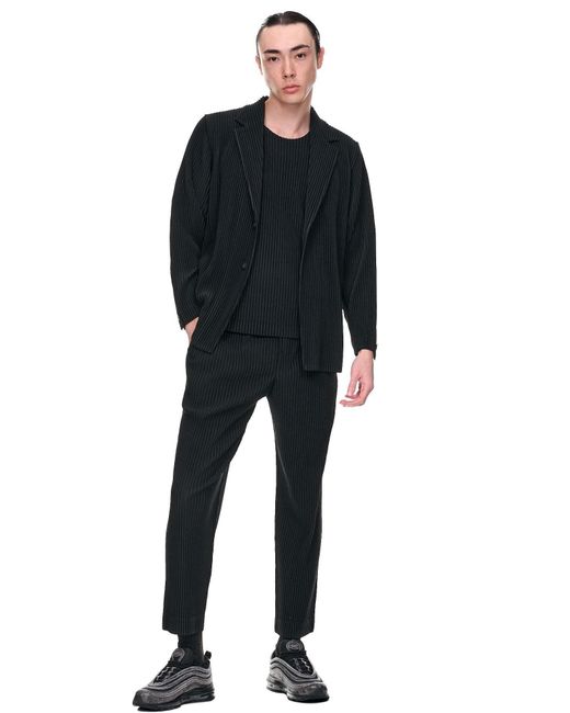 Homme Plissé Issey Miyake Black Short-Sleeves Ribbed T-Shirt for men