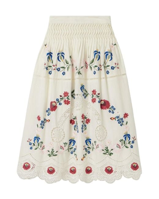 Sea White Celia Broderie Anglaise Cotton And Linen-Blend Midi Skirt