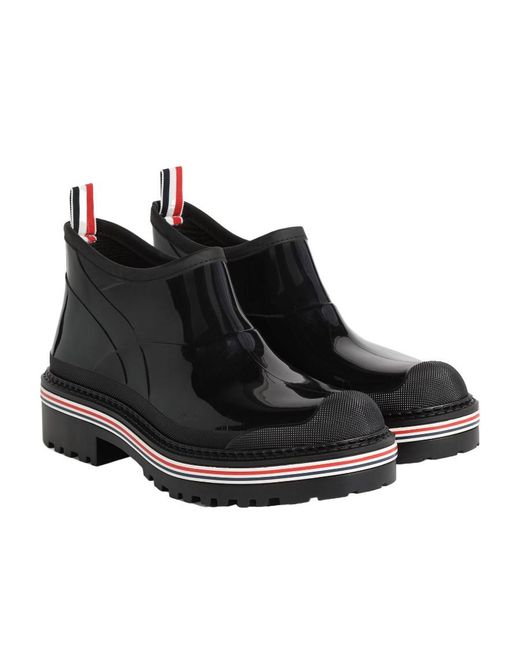Thom Browne Black Stripe Trimmed Round-Toe Ankle Boots for men