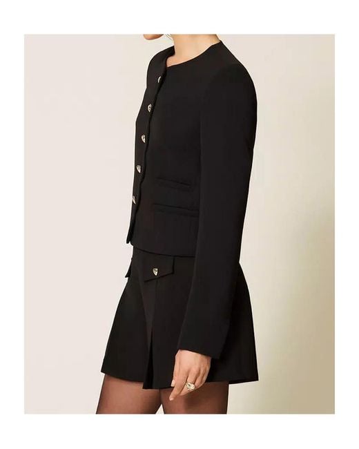 Twinset Black Button-Front Long-Sleeve Casual Jacket