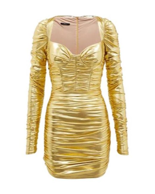 Alex Perry Yellow Paxton Metallic Ruched Minidress
