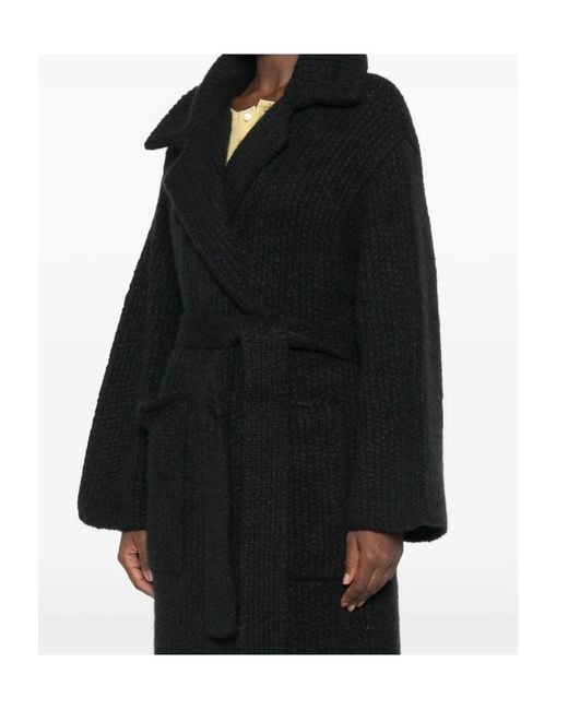 Alanui Black Ribbed-Knit Belted Coat