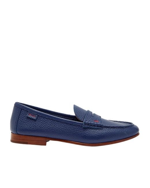 Polo Ralph Lauren Blue Logo Pebbled Leather Loafers