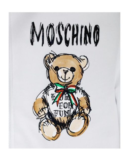 Moschino White Teddy Bear Zipper Hooded Long-Sleeved Zipper Sweater