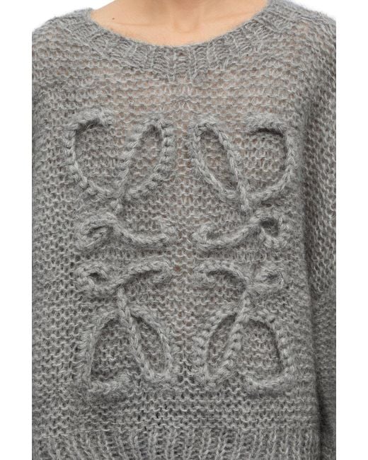 Loewe Gray Anagram Logo Embroidered Crewneck Oversized Jumper