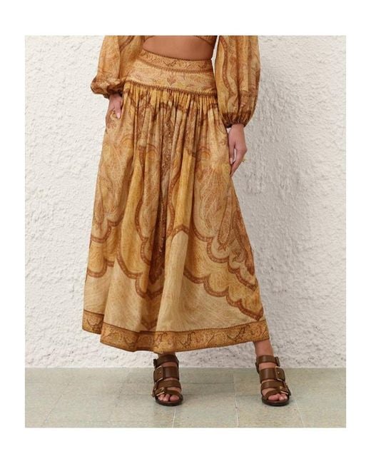 Zimmermann Natural Wanderlust Gathered Printed Cotton-Blend Maxi Skirt