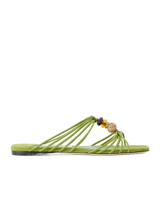 Jimmy Choo Green Lova Embellished Suede Sandals