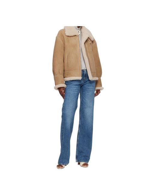 Nour Hammour Blue Tan Portia Modern Shearling Aviator Jacket