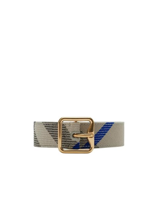 Burberry White Tartan-Patterned Leather Belt