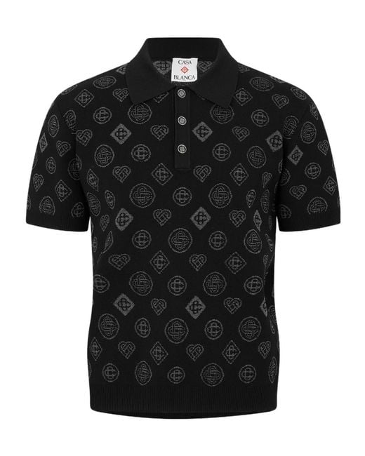 Casablanca Black Logo Embroidered Polo Shirt for men