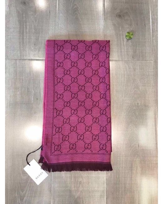 Gucci Pink Gg Jacquard Pattern Knitted Scarf