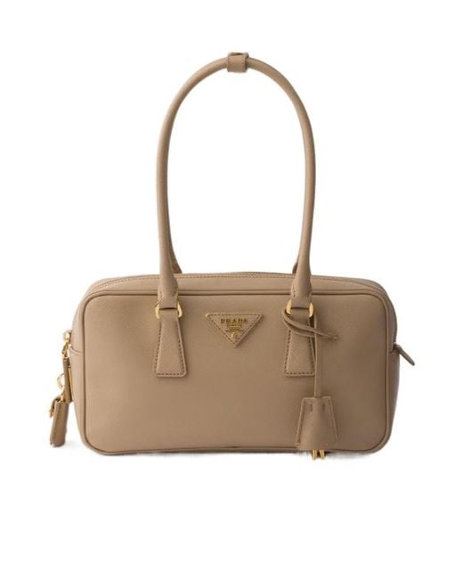 Prada Natural Small Saffiano Leather Top-Handle Bag