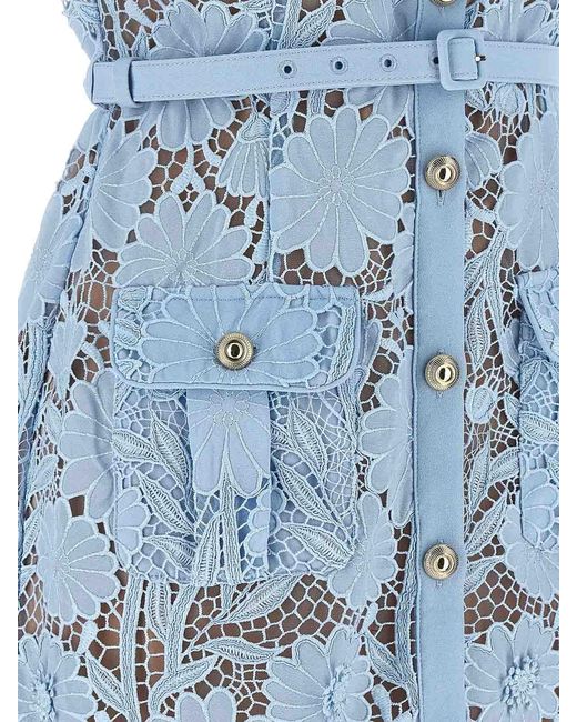 Self-Portrait Blue Lace Tie Neck Midi Dress