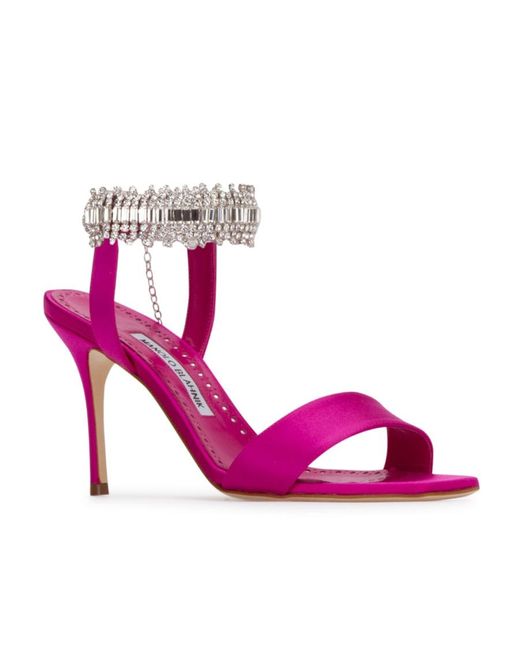 Manolo Blahnik Pink Embellished Strappy Sandals