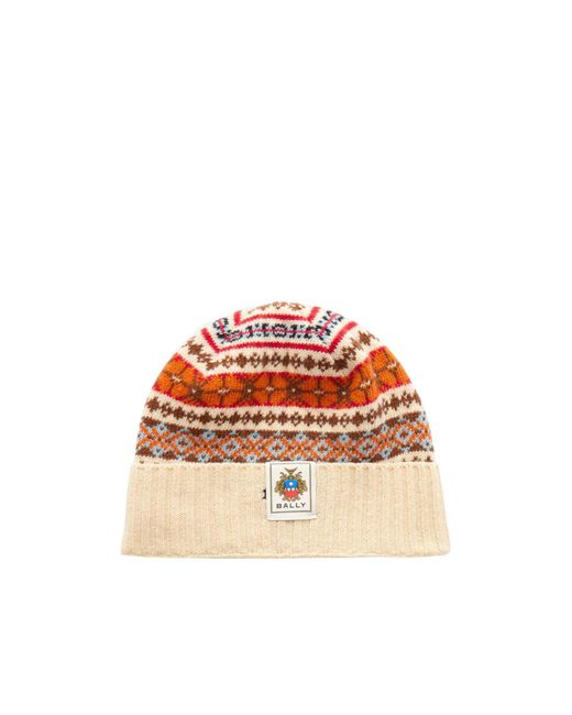 Bally Red Jacquard Knit Wool Hat