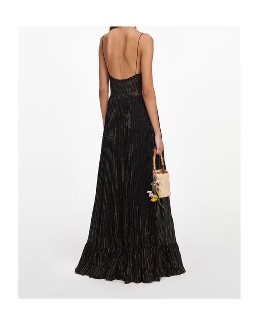 Self-Portrait Black Pleated Lace-Trim Maxi Dress