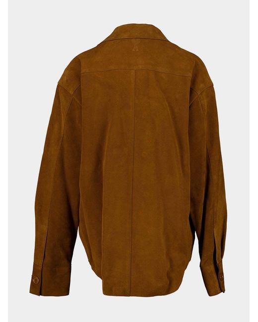 AMI Brown Buttoned Curved Hem Overshirt for men