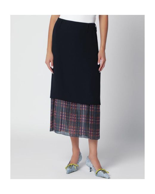 Dries Van Noten Blue Midi Skirt With Check Insert