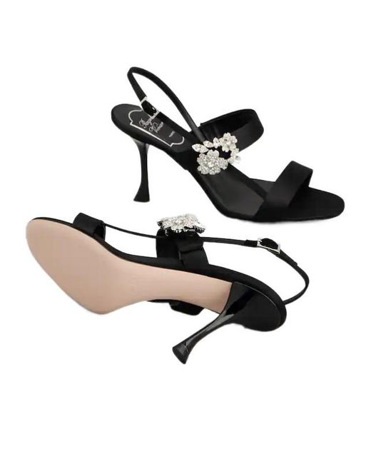 Roger Vivier Black Efflorescence Satin Sandals