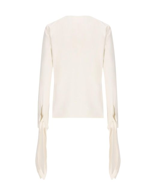 Givenchy White V-Neck Ruffled Blouse