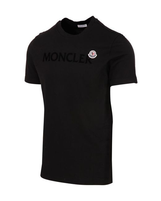 Moncler Black Flocked Logo T-Shirt for men