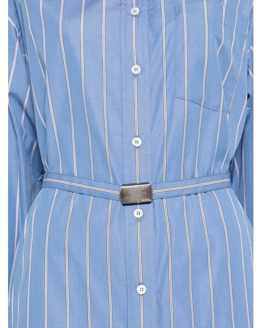 A.P.C. Blue Striped Belted Shirt Midi Dress