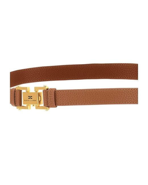 Elisabetta Franchi White Pebbled Logo Plaque Belt