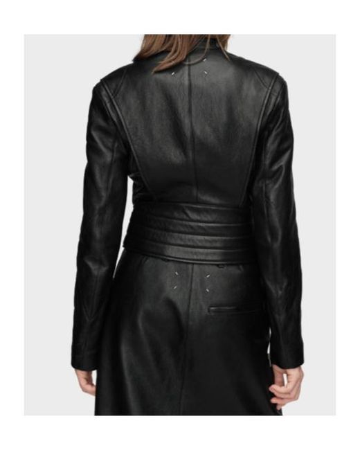 Maison Margiela Black Folded Collar Leather Jacket
