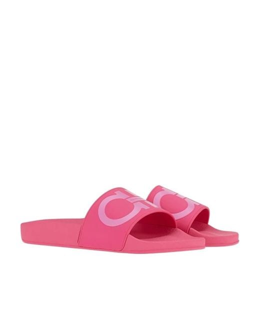 Ferragamo Pink Gancini Pool Slides