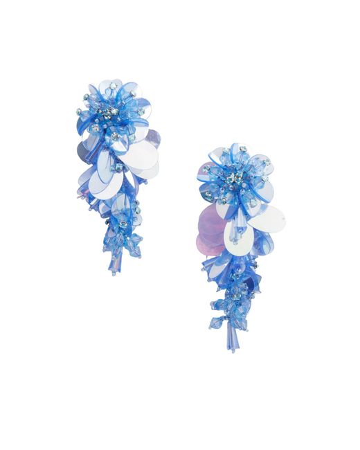 Oscar de la Renta Blue Flower Beaded Earrings