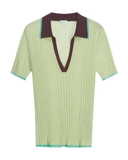 Roberto Collina Green Contrast-Stitch Ribbed Polo