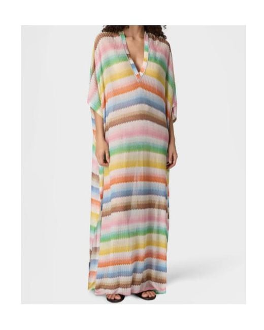 Missoni White V Neck Maxi Beach Cover Up Kaftan