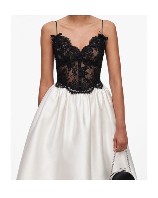 Self-Portrait White Cream Taffeta Contrast Lace Midi Dress