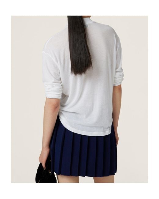 Miu Miu Ribbed Jersey Polo Shirt in White | Lyst