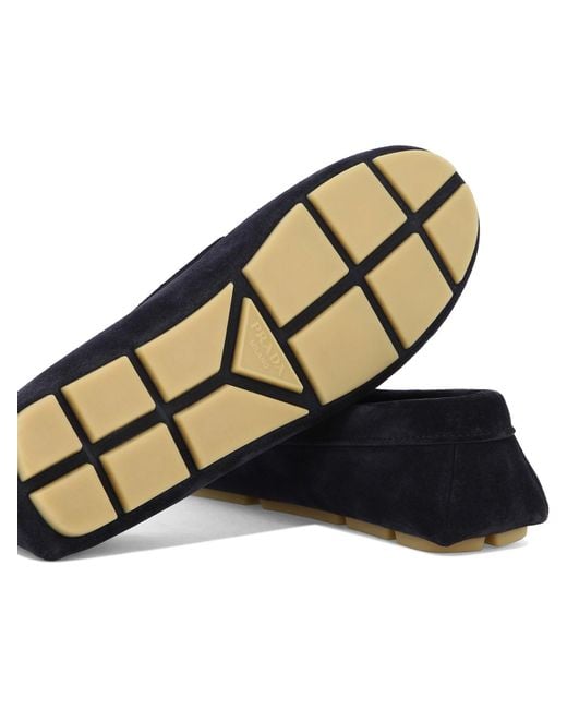 Prada Blue Enamel-Triangle-Logo Suede Loafers for men
