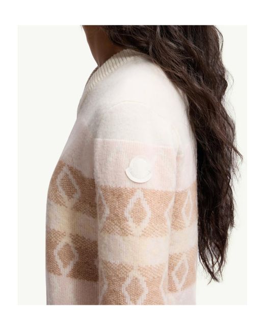Moncler White Wool Jacquard V-Neck Sweater