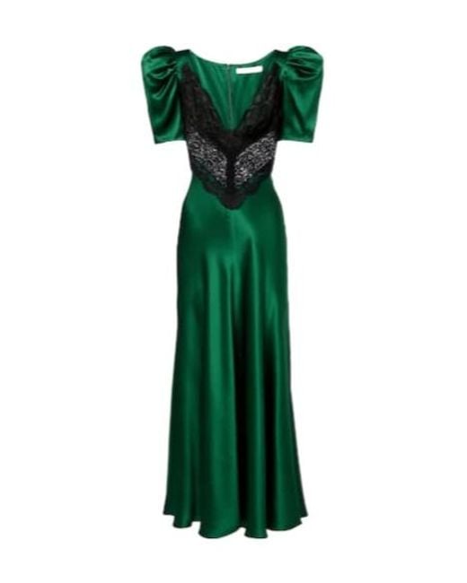 Rodarte Green Lace-Trimmed Silk Cocktail Dress
