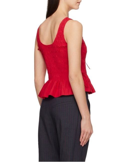 Ganni Red Smock Tie Top