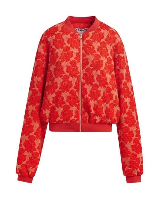 Essentiel Antwerp Red Floral Print Zip Bomber Jacket
