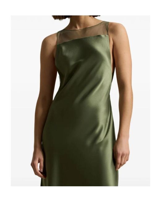Polo Ralph Lauren Green Sheer-Panel Satin Dress