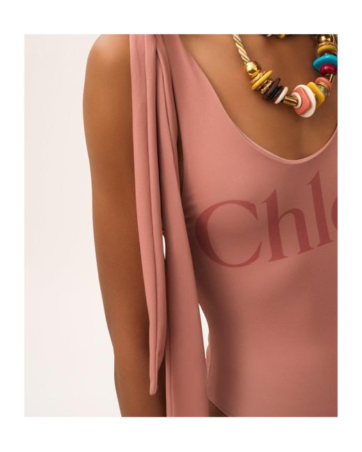 Chloé Chloé Knotted-Strap One-Piece Swimsuit in Pink | Lyst