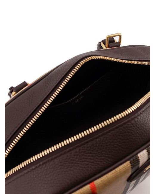 Burberry Brown Logo Patch Checked Tote Bag